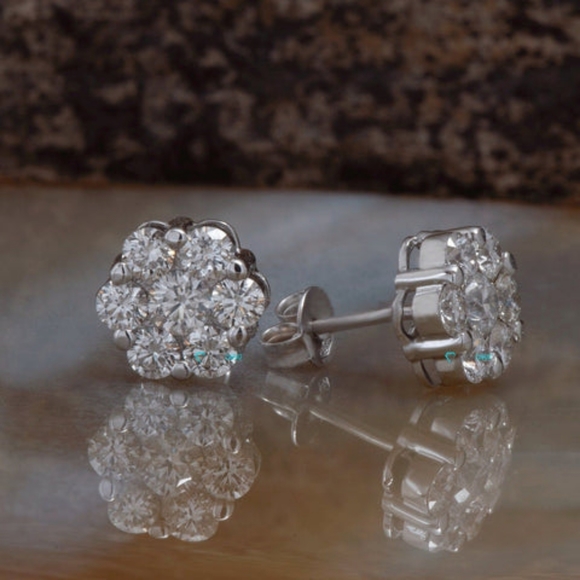 Jewelry - Certified 1.40ct t.w Diamond Moissanite Flower Cluster Seven Stone Stud …